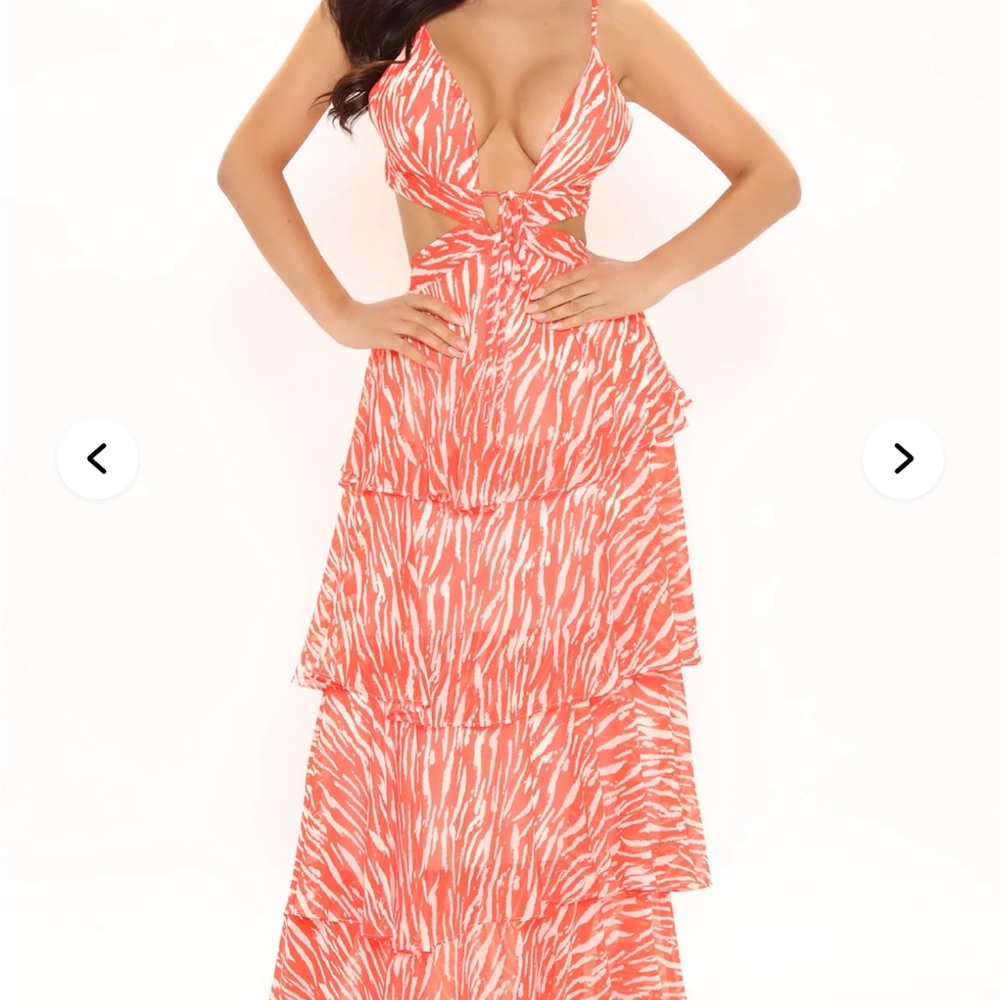 Coral Zebra Print Tiered Dress
